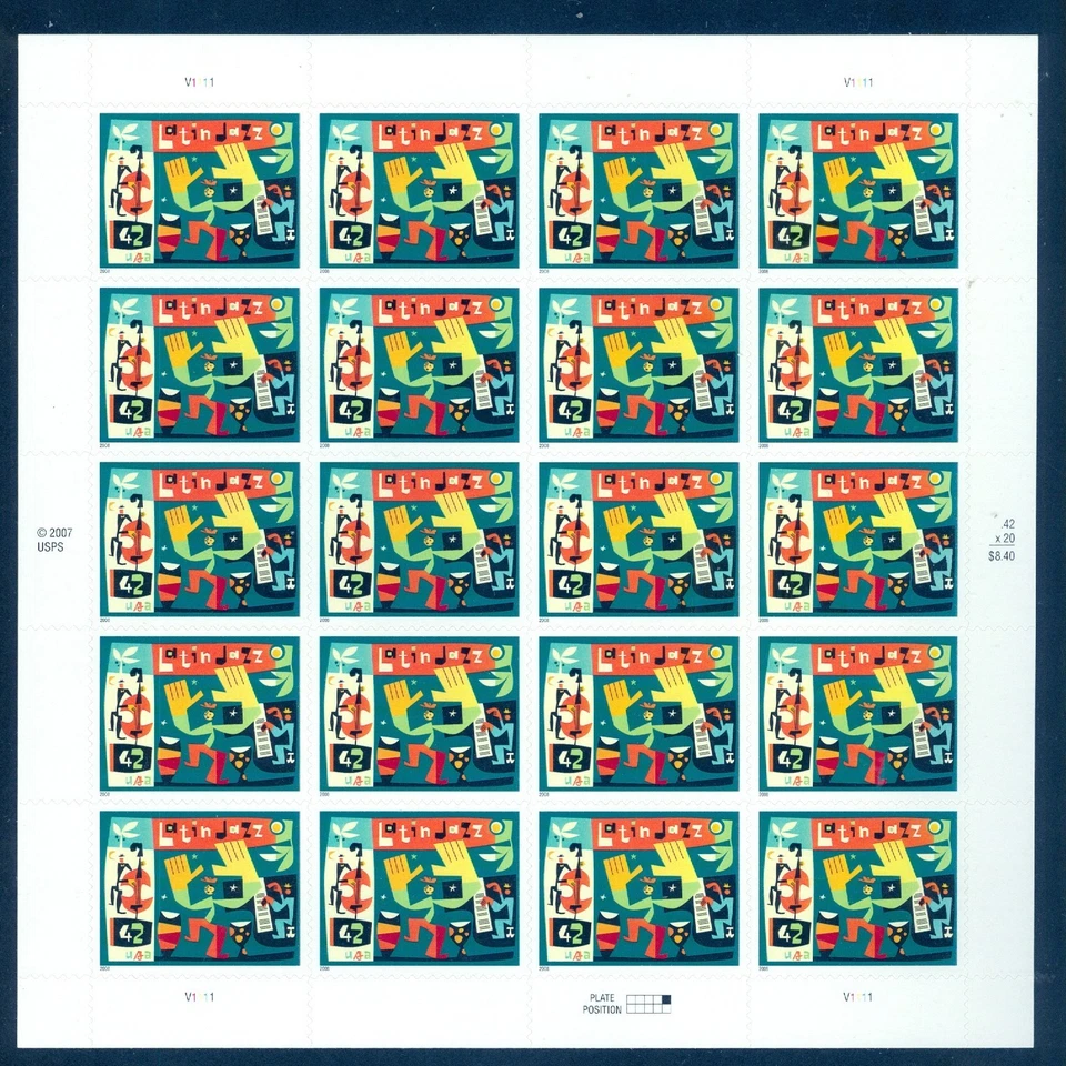 US 4349 Latin Jazz Musicians, Complete Sheet/20, Mint NH - Image 1 of 1