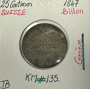SCHWEIZ KANTON GENF - 25 Centimes 1847 - Billonmünze // sehr guter Zustand - Bild 1 von 2