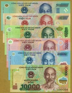 Vietnam Full set of 7 notes 10,000 to 500,000 Dong Polymer Issue 100% UNC - Picture 1 of 5