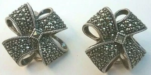 DE COLECCIÓN COLECCIONABLE CINTA VICTORIANA MARCASITA PLATA ESTERLINA CLIP EN PENDIENTES - Imagen 1 de 9