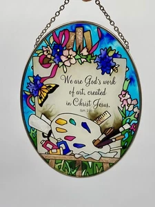 Joan Baker Designs Stained Glass Suncatcher Hand Painted We Are God's Work Verse - Picture 1 of 6