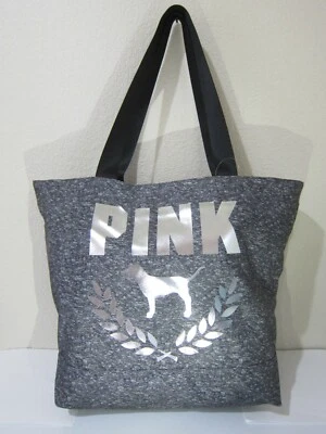 BLING Victoria Secret Rosa GRIS LÁMINA PERRO LOGOTIPO FIN DE SEMANA BOLSO DE MANO VIAJE LLEVAR EN Foto 1 de 4