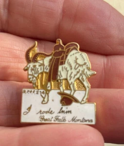 "I Rode Him"  Great Falls Montana "BPOE" 214 Rodeo Western Cowboy Hat Jacket Pin - Picture 1 of 3