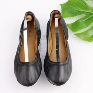 Lucky Brand Womens Erin Flat Size 9.5 Black Leather Slip On Ballet Shoe Comfy - Picture 1 of 13