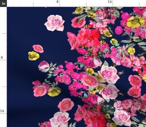 Antique Roses Roses Pink And Navy Blue Floral Spoonflower Fabric by the Yard