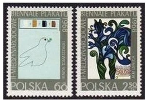 Poland 1583-1584 two sets, MNH. Mi 1844-1845. Poster Biennial Exhibition, 1968. - Picture 1 of 1