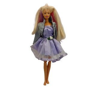 1998 Vintage Happenin' Hair Barbie Fashion Doll Purple Pink Streaks Redress READ - Picture 1 of 14