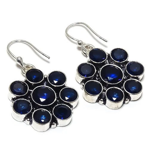 Pendientes enchapados en plata con piedras preciosas de cuarzo zafiro azul joyería 1,5" Foto 1 de 1
