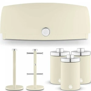 Kitchen Food Storage Set Cream Tea Coffee Sugar Bread Bin Towel Mug Tree Holder - Picture 1 of 12