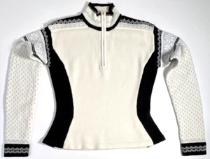 Maglione sci vintage Obermeyer donna piccolo Madeline aderente 1/4 zip Fair Isle - Foto 1 di 24