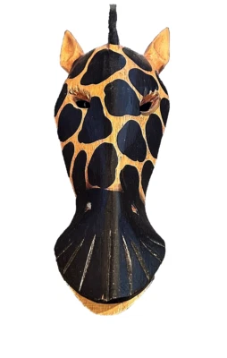"Máscara de jirafa de madera tallada a mano - decoración de pared tribal estilo africano 14""" Foto 1 de 4