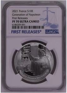 NGC PF70 FR France 2021 Coronation of Napoleon Silver Coin 10 Euro COA - Picture 1 of 2