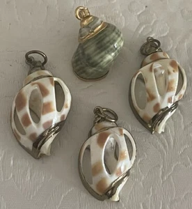 4 Genuine Seashell Pendant Gold accent Charm Vintage Ocean Beach Jewelry - Picture 1 of 5