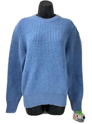 复古 80 年代女式羊毛毛衣大号全新带标签白色 Stag 浅蓝色 — 第 1/4 张图片