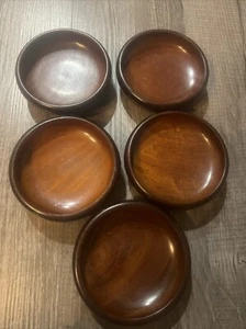 Wooden Side Dish Bowls Or Dipping Sauce Made In Haiti. Mahogany Wood.? Set Of 5 - Picture 1 of 5