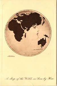 METAMORPHIC - BEAUTIFUL WOMAN & CONTINENTS - FABULOUS OLD REAL PHOTO POSTCARD - Picture 1 of 2