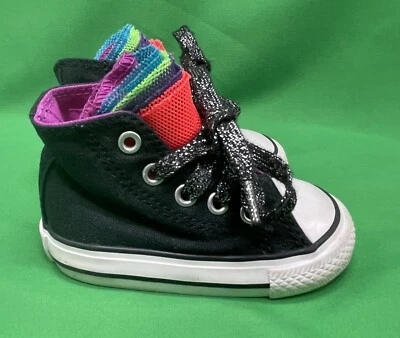 Raras Zapatillas Altas Converse Zapatos para Niños Pequeños Niñas Negras, Colorido Tutú, Talla 4 Foto 1 de 4