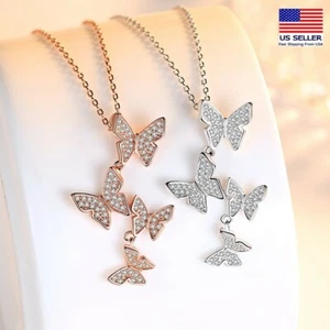 Fashion Women Chain Jewelry Necklace Crystal Four Butterfly Tassel Pendant 1162 - Picture 1 of 9