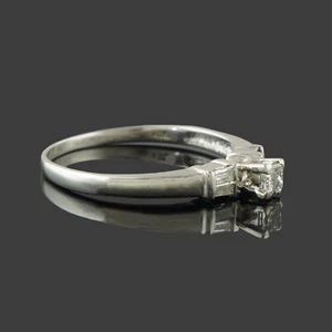 Platinum .20 CTW Princess & Baguette Diamond Engagement Ring Estate Wedding Band - Picture 1 of 9