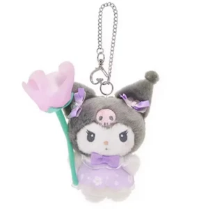 Sanrio Kuromi Purple Satin Flower Plush Chain Key Bag Holder Toy Charm Mascot - Picture 1 of 1