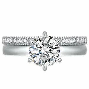 Solitaire Round CZ Wedding Engagement Rings Set 925 Sterling Silver  for Women - Picture 1 of 11