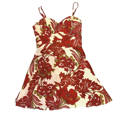 Vestido floral rojo y crema B.O.G Collective para mujer talla mediana calce y acampanado nuevo con etiquetas Foto 1 de 4