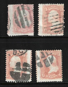 Sc #65 x 4 Shades Misperf Errors 3 Cent Washington 1861-62 Civil War US 42B51 - Picture 1 of 3