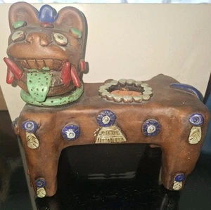 Vintage Mexican Jaguar Ocelot Throne /Altar Terracotta Clay Colorful Substantial - Picture 1 of 10