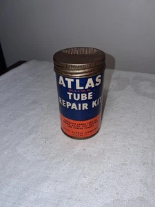 Kit de reparación de tubos Atlas vintage lata con parches de contenido cartón  - Imagen 1 de 7
