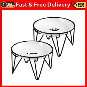 Ceramic Cat Bowls, 2 Pack - Raised, Whisker Friendly, Anti-Vomiting Cat Food Pla - Picture 1 of 7