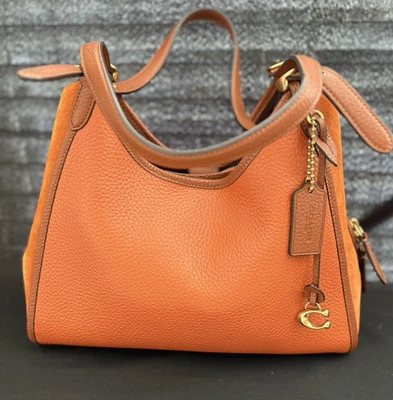 COACH Lori Shoulder Bag Brass Canyon Mixed Suede Leather C5265 Orange Tan NICE! - Image 1 of 4