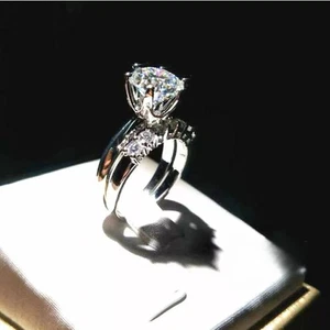 Solid 14k White Gold Moissanite Bridal Set Engagement Ring Round Cut 2.50 Carat - Picture 1 of 8