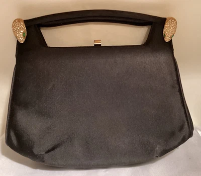 Bolso de Noche De Colección Bienen Davis Negro Satinado Estrás Cabezas de Serpiente Foto 1 de 4