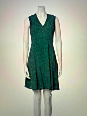 Vestido de seda Derek Lam Collection, verde con detalles negros, hecho en Italia, talla 2 Foto 1 de 4