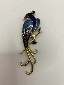 Vintage Crown Fish Enterprises feine Emaille marineblau Paradiesvogel Brosche Anstecknadel - Bild 1 von 6