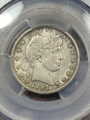 PCGS AU50 1897 S BARBER QUARTER BEAUTIFUL REGISTRY COIN - Image 1 of 3