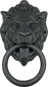 Llamador de puerta con cabeza de Royal Lions de latón macizo (óxido negro) - Imagen 1 de 6