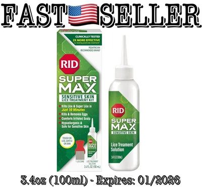 RID Super Max Sensible + Kit de eliminación de piojos y huevos súper tratamiento con peine 3,4 oz Foto 1 de 4