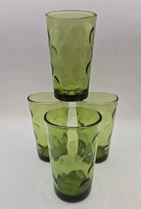4 Hazel Atlas El Dorado Green Glasses MCM Juice 4oz EUC 1960s Dot Coin Pattern - Picture 1 of 10