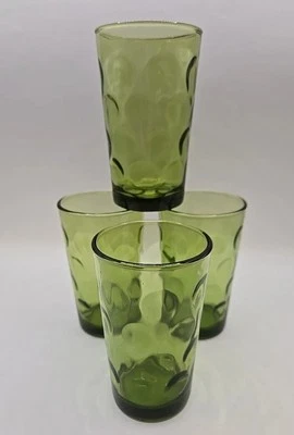 4 Hazel Atlas El Dorado Green Glasses MCM Juice 4oz EUC 1960s Dot Coin Pattern  - Image 1 of 4