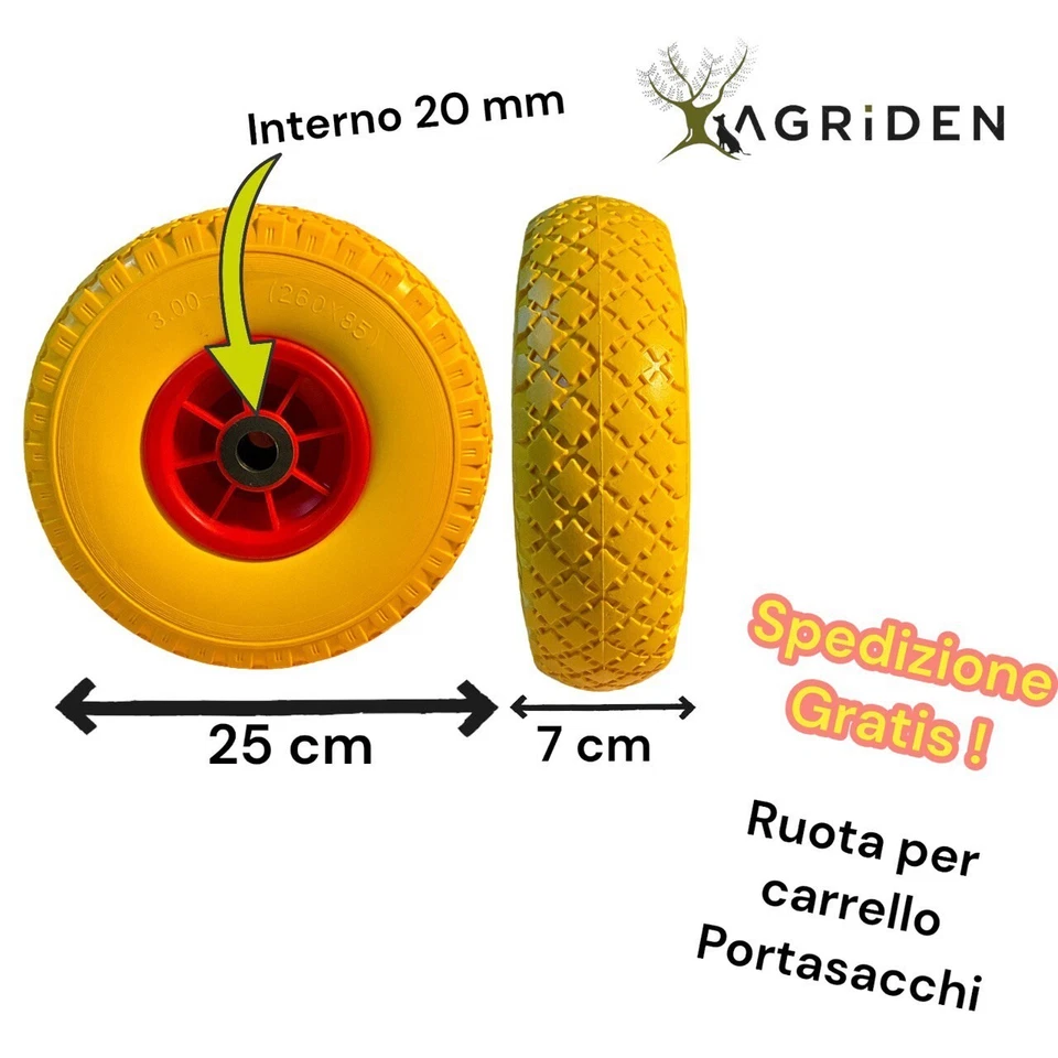 RUOTA PER CARRELLI POLIURETANICA Ø 250 mm DISCO INTERNO IN PVC Ø 20 mm - LIF - Immagine 1 di 1