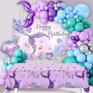 109Pcs Mermaid Birthday Decoration Set - Backdrop, Balloons & Table Cloth - Picture 1 of 5