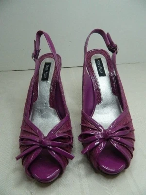 White House Black Market Slingback Peep Toe Heel Womens Size 8 Medium Purple Bow - Image 1 of 4