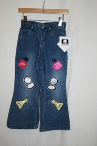 Disney Store Embroidered Jeans Girls Sz 4 Nail Polish Glitter Cotton Flare NWT - Picture 1 of 7
