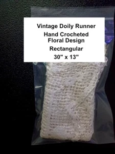 Vintage Doily Runner - Hand Crocheted Floral Design - Rectangular - 30" x 13" - Picture 1 of 11