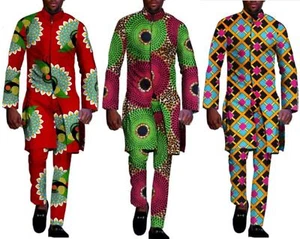 African Clothing For Men 2 Piece Top Pants Ankara Dashiki Cotton Print Y10858 - Picture 1 of 7