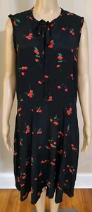 Polo Ralph Lauren Damen Kleid Gr. 12 Schwarz Kirschmuster Kurzarm Krepp - Bild 1 von 8