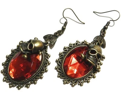 PENDIENTES REINA PIRATA Jolly Roger Calavera y Huesos Cruzados Gótico Steampunk Halloween 1E Foto 1 de 3
