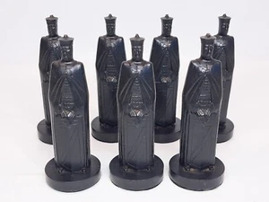 VTG 1962 PETER GANINE CONQUEROR MEDIEVAL SCULPTED 7 PAWNS CHESS PIECES BLACK - Picture 1 of 6