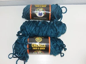 Lot 3 Lion Brand Chenille Thick Quick Acrylic Yarn Marine Blue Dye Lot 20321.01 - Picture 1 of 4